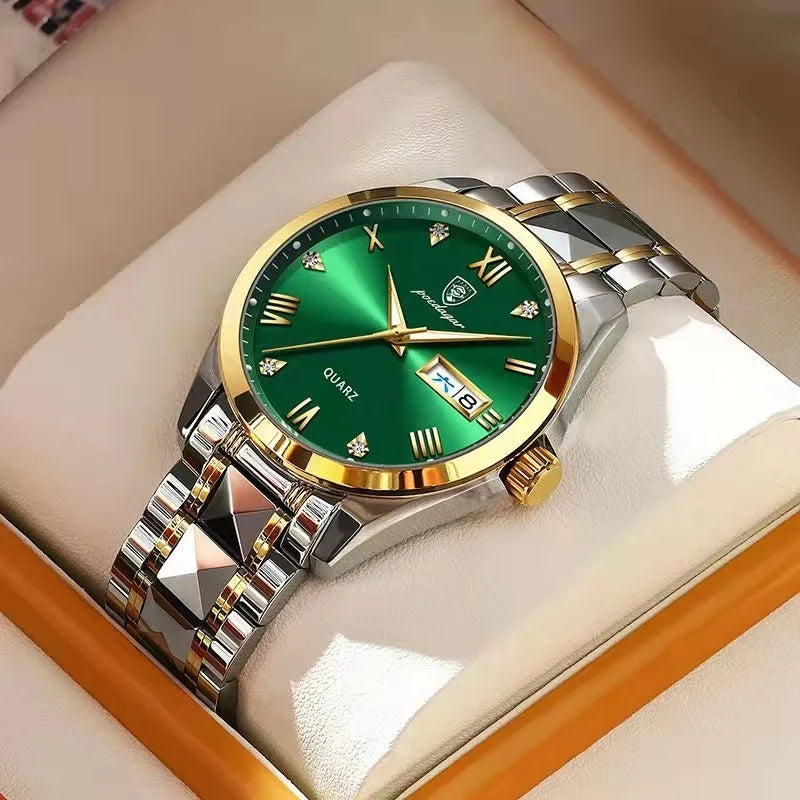 Poedagar Top Brand Luxury Fashion Green Dial Watch Men Waterproof Luminous Week Date Clock Sport Watches Mens Quartz Wristwatch