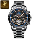 POEDAGAR Luxury Automatic Mechanical Watch For Men Hollow Tourbillon Waterproof Luminous Date Week Stainless Steel Men's Watches