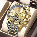 POEDAGAR Top Luxury Men Watch Automatic Date Week Man Wristwatch Hollow Tourbillon Mechanical Stainless Steel Men's Watches Male