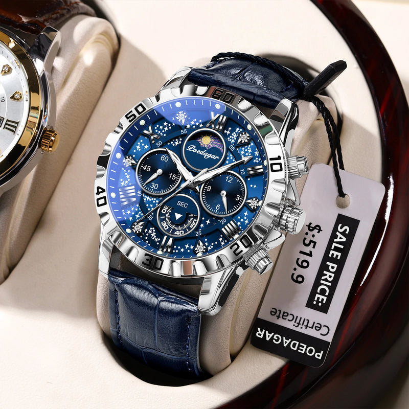 POEDAGAR High Quality Watch For Men Sport Quartz Man Wristwatch Waterproof Luminous Chronograph Leather Men's Watches Male Reloj