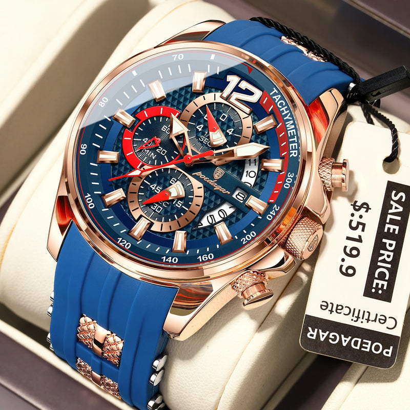 POEDAGAR Luxury Military Men Watch Calendar Chronograph Waterproof Luminous Man Wristwatch Fashion Silicone Quartz Men's Watches