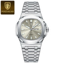 POEDAGAR Fashion Square Men Clock Waterproof Luminous Date Week Man Wristwatch High Quality Stainless Steel Quartz Men's Watches