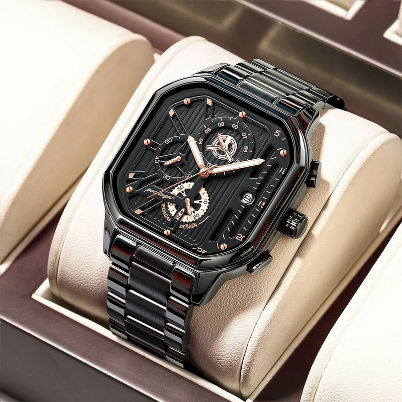 POEDAGAR Luxury Casual Male Watch Fashion Chronograph Stainless Steel Waterproof Luminous Date Military Men's Wristwatches Gifts