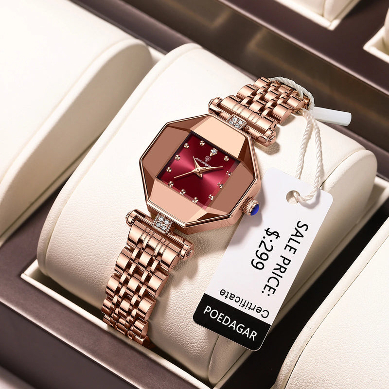 POEDAGAR Women Watch Fashion Luxury Stainless Stain Waterproof Quartz Watches Top Brand Rose Gold Ladies Wristwatch Gift