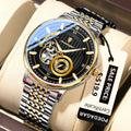 POEDAGAR Luxury Man Wristwatch Top Automatic Mechanical Luminous Men Watch Hollow Tourbillon Stainless Steel Men's Watches Reloj