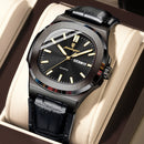 POEDAGAR High Quality Watch For Men Luxury Luminous Waterproof Week Calendar Man Clock Leather Square Men's Quartz Watches Reloj
