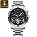 POEDAGAR Luxury Automatic Mechanical Watch For Men Hollow Tourbillon Waterproof Luminous Date Week Stainless Steel Men's Watches