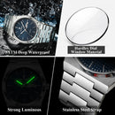 POEDAGAR Original Man Wristwatch Luminous Waterproof Date Week Men Clock Military Stainless Steel Men's Quartz Watches Reloj+Box