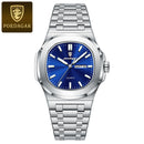 POEDAGAR Fashion Square Men Clock Waterproof Luminous Date Week Man Wristwatch High Quality Stainless Steel Quartz Men's Watches