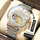 POEDAGAR Luxury Man Wristwatch Top Automatic Mechanical Luminous Men Watch Hollow Tourbillon Stainless Steel Men's Watches Reloj
