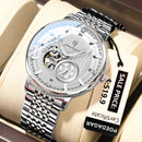 POEDAGAR Luxury Man Wristwatch Top Automatic Mechanical Luminous Men Watch Hollow Tourbillon Stainless Steel Men's Watches Reloj