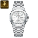 POEDAGAR Military Luxury Man Wristwatch Waterproof Luminous Date Week Square Men Clock Stainless Steel Quartz Men's Watches Male